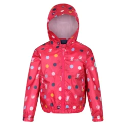 Regatta Childrens/Kids Peppa Pig Polka Dot Hooded Waterproof Jacket (Blush Red)