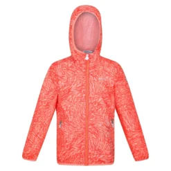 Regatta Childrens/Kids Lever Animal Print Packaway Waterproof Jacket (Neon Peach)